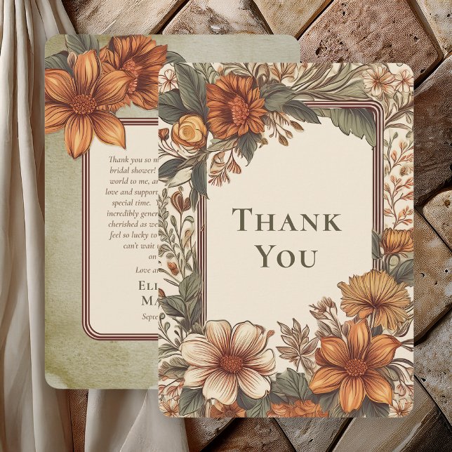 Cartão De Agradecimento Elegant Sage Terracotta Floral Thank You Card (Elegant Botanical Sage Terracotta Thank You Card)
