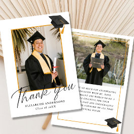 Cartão De Agradecimento Elegant Script 2 Photo Graduation Thank you Card
