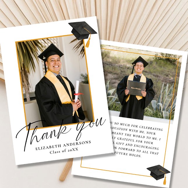 Cartão De Agradecimento Elegant Script 2 Photo Graduation Thank you Card (Criador carregado)