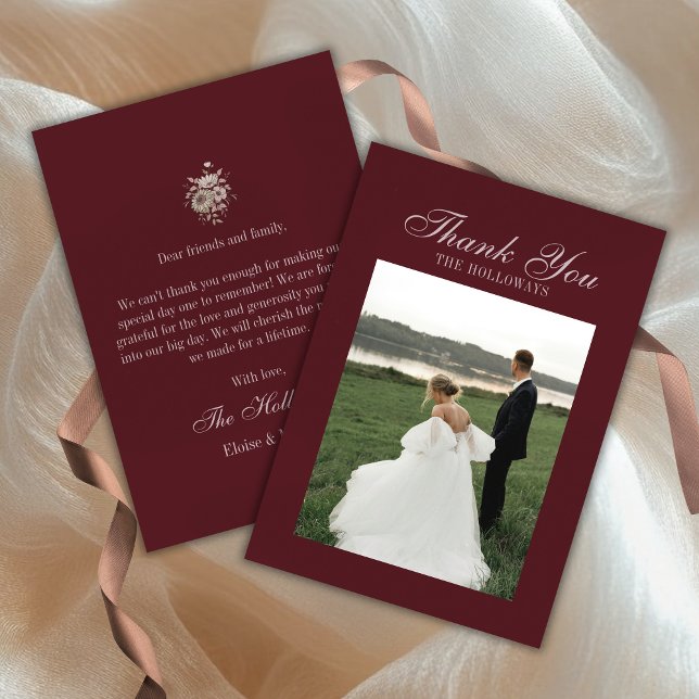 Cartão De Agradecimento Elegant Script Burgundy Red Flat Thank You Card (Elegant Script Burgundy Red Flat Thank You Card)