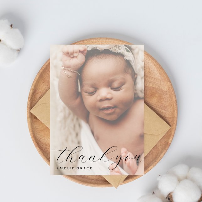 Cartão De Agradecimento Elegant Script Hazy Baby Photo Simple Baby Shower (Criador carregado)