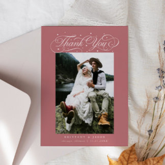 Cartão De Agradecimento Elegant Script Typography Dots Wedding Pink