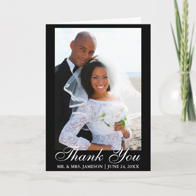 Cartão De Agradecimento Elegant Script Wedding Photo Thank You Fold (Frente)