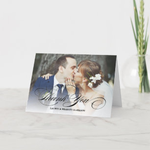 Cartão De Agradecimento Elegant Script Wedding Thank You w. Photo Collage
