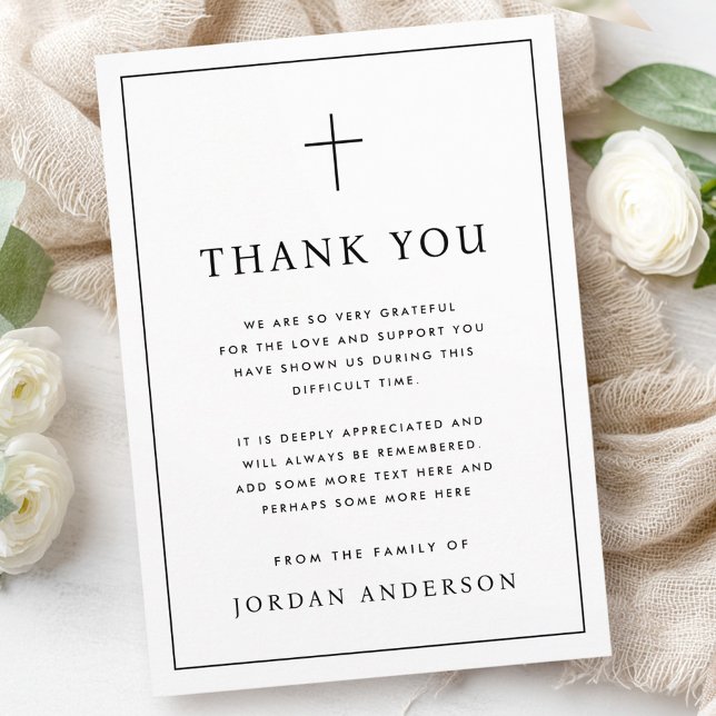 Cartão De Agradecimento Elegant simple Christian cross funeral thin border (Elegant simple Christian cross funeral thin border Thank You Card)