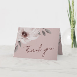Cartão De Agradecimento Elegant Solid Pink Watercolor Floral Wedding Photo