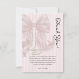 Cartão De Agradecimento Elegant Striped Bow Ivory Pink Baby Shower