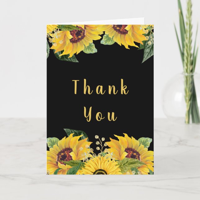 Cartão De Agradecimento Elegant Sunflowers and Foliage Thanksgiving Party (Frente)
