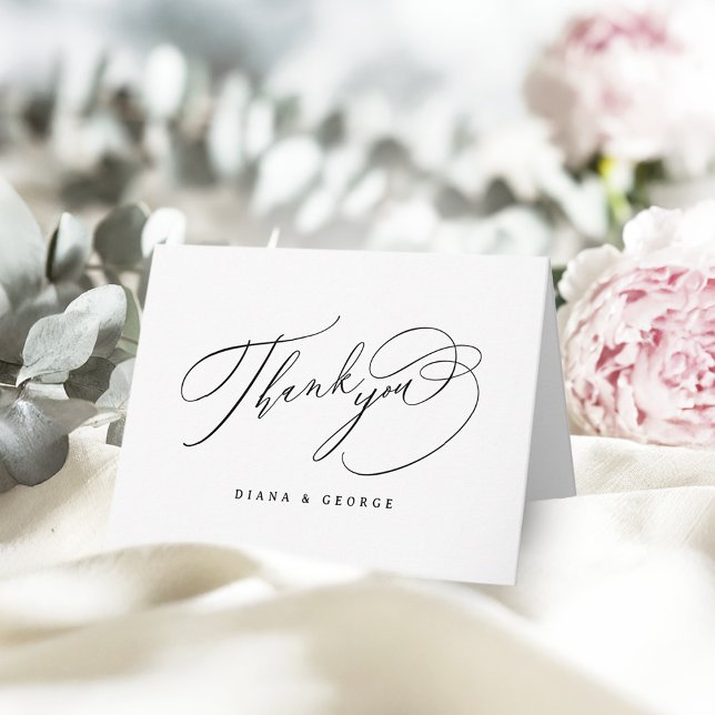 Cartão De Agradecimento Elegant Swirl Script Simple Wedding (Elegant Swirl Script Simple Wedding Thank You Card)