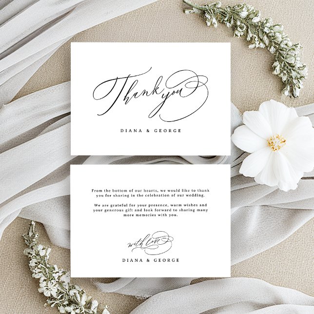 Cartão De Agradecimento Elegant Swirl Script Simple Wedding (Elegant Swirl Script Simple Wedding Thank You Card)