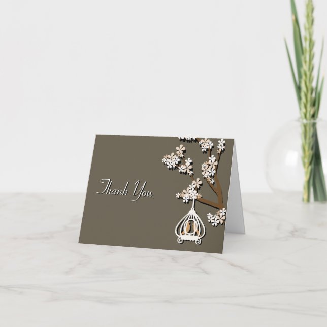 Cartão De Agradecimento Elegant Tan Love Birds Wedding Thank You Card (Frente)