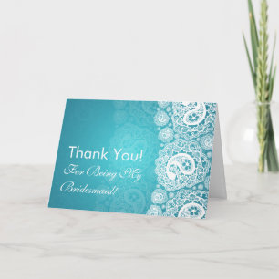 Cartão De Agradecimento Elegant Thank You Bridesmaid Paisley Lace Blue