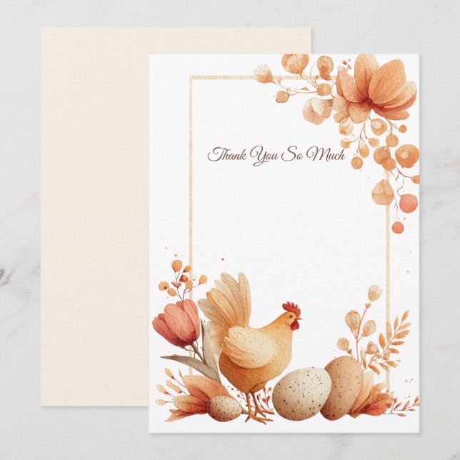 Cartão De Agradecimento Elegant Thank You Card with Floral Frame (Frente/Verso)