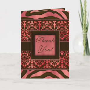Cartão De Agradecimento Elegant Thank You Cards Zebra Damask Coral