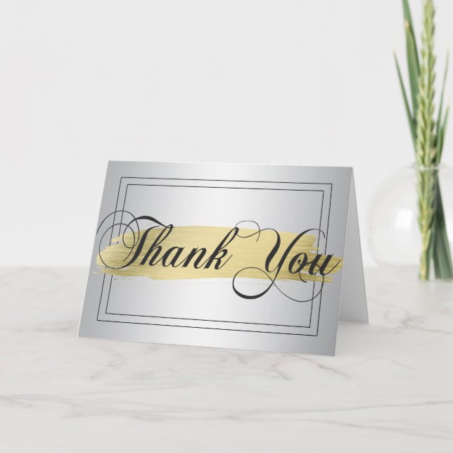 Cartão De Agradecimento Elegant THANK YOU Silver Gold Brush Stroke Blank (Frente)