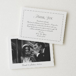 Cartão De Agradecimento Elegant Timeless Black and White Wedding Photo