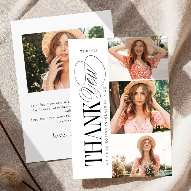 Cartão De Agradecimento Elegant Timeless Typography 4 Photo Graduation (Elegant Timeless Typography 4 Photo Graduation Thank You Card)