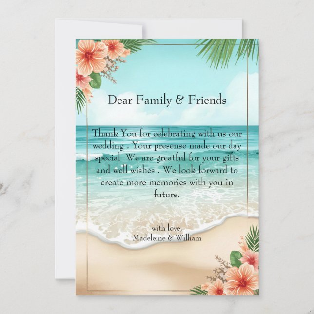 Cartão De Agradecimento Elegant Tropical Coastal Hawaiian Beach Wedding (Frente)