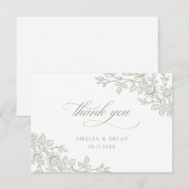 Cartão De Agradecimento Elegant Vintage Floral Sage Green Wedding