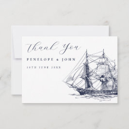 Cartão De Agradecimento Elegant Vintage Nautical Ship Destination Wedding
