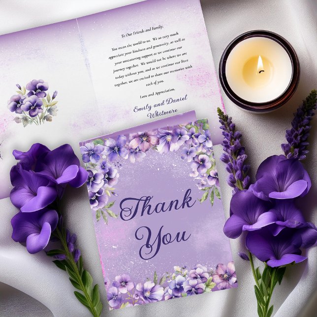 Cartão De Agradecimento Elegant Violet Floral Wedding  (Elegant violet florals for a refined and timeless wedding folded thank you card)