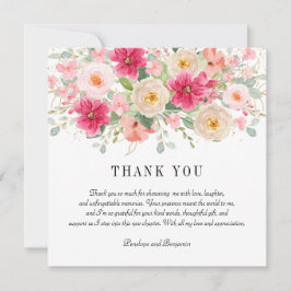 Cartão De Agradecimento Elegant Watercolor Bright Pink Floral Wedding