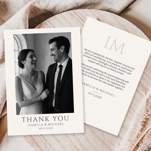 Cartão De Agradecimento Elegant Wedding Photo Card With Message (Criador carregado)