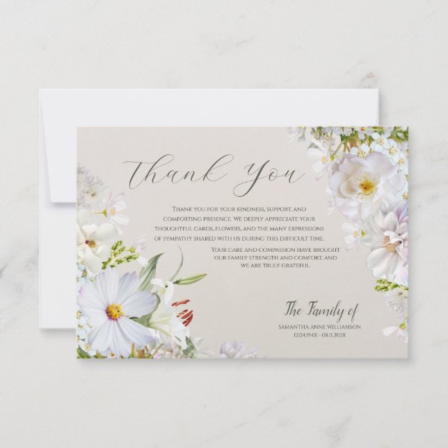 Cartão De Agradecimento Elegant White Floral Funeral Thank You Card (Frente)