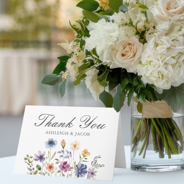 Cartão De Agradecimento Elegant Wildflower Spring Wedding Personalized (Criador carregado)