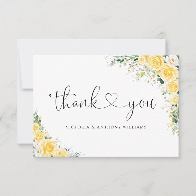 Cartão De Agradecimento Elegant Yellow Flat Thank You Card (Frente)