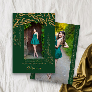 Cartão De Agradecimento Elegante 2 Fotos Esmeralda Verde e Folha de Ouro