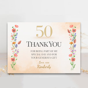 Cartão De Agradecimento Elegante 50º Aniversário – Design de Flor Silvestr