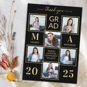 Cartão De Agradecimento Elegante 6 Foto Personalizado Preto Dourado Gradua