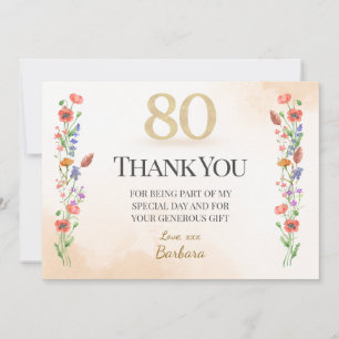 Cartão De Agradecimento Elegante 80º Aniversário – 80 Anos de Flores Silve