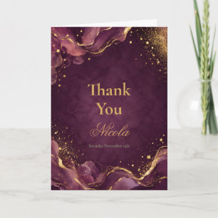 Cartão De Agradecimento Elegante Ameixa e Ouro Tinta Álcool Sweet Sixteen