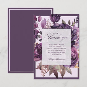 Cartão De Agradecimento Elegante Ameixa Roxa Floral Funeral