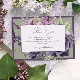 Cartão De Agradecimento Elegante Ameixa Roxa Floral Funeral