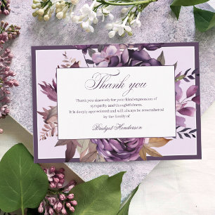 Cartão De Agradecimento Elegante Ameixa Roxo Floral Funeral