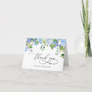 Cartão De Agradecimento Elegante Aquarela Azul Hydrangea Floral