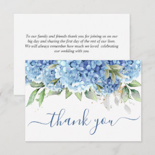 Cartão De Agradecimento Elegante Aquarela Azul Hydrangea Floral