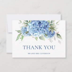 Cartão De Agradecimento Elegante Aquarela Azul Hydrangea Floral