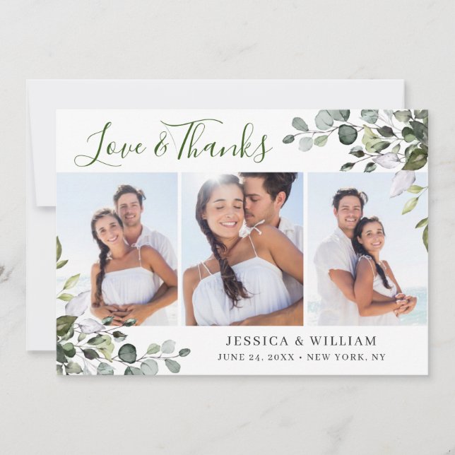 Cartão De Agradecimento Elegante Aquarela Eucalyptus Greenery 3 FOTO (Frente)