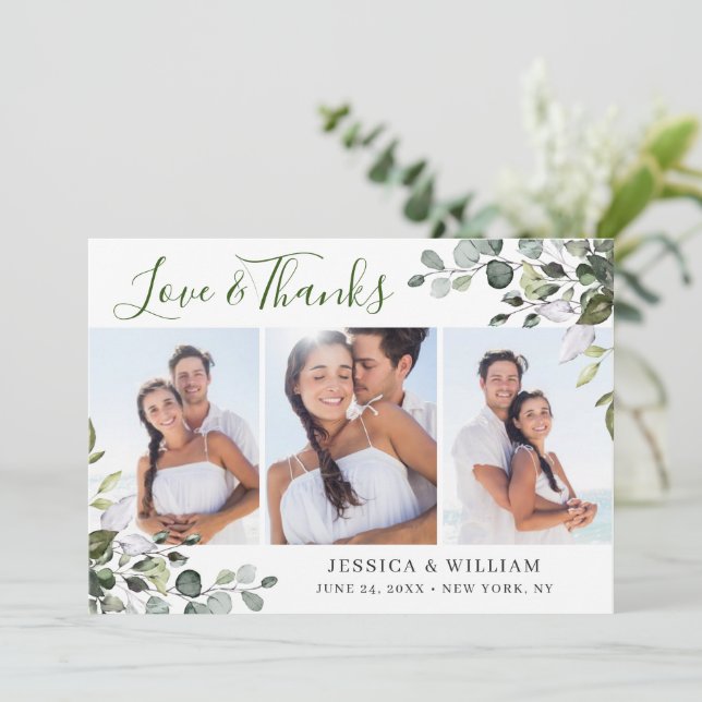 Cartão De Agradecimento Elegante Aquarela Eucalyptus Greenery 3 FOTO (Em pé/Frente)
