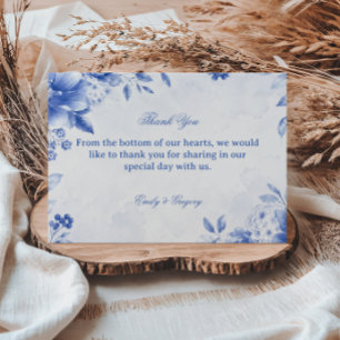 Cartão De Agradecimento Elegante Aquarela Floral Azul