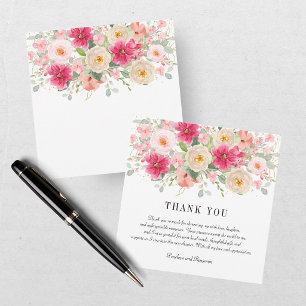 Cartão De Agradecimento Elegante Aquarela Flores Rosa Brilhante Casamento