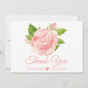 Cartão De Agradecimento Elegante Aquarela Rosa Floral Casamento