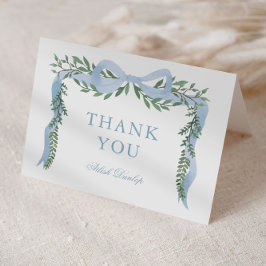 Cartão De Agradecimento Elegante Arco Azul com Chá de fraldas Greenery Boy