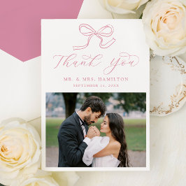 Cartão De Agradecimento Elegante Arco Rosa Foto Casamento