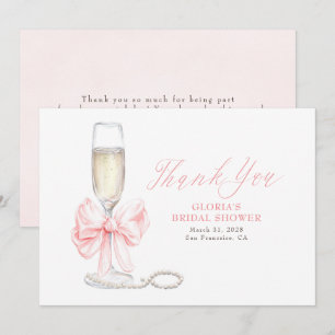 Cartão De Agradecimento Elegante Arco Rosa Prosecco Chá de Noiva Obrigado