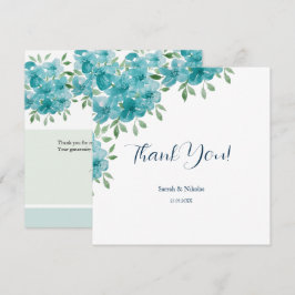 Cartão De Agradecimento Elegante Azul Formiga Mint Floral Watercolor Art
